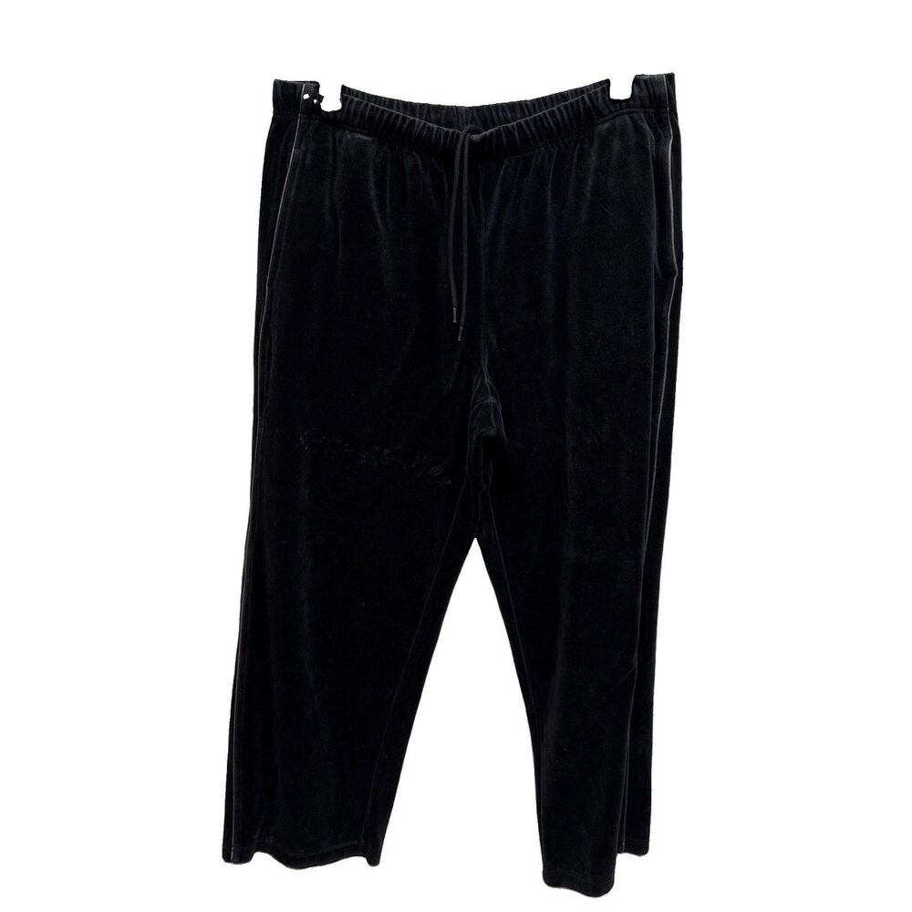 John Ashford Velour Stripe Hip Hop Wide Leg Lounge Sweat Pants XL Vintage Black